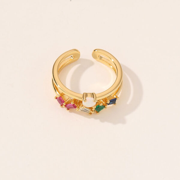 Women's Dainty Colorful Promise Rings, Round Rectangle Brass Gold Rings with Zirconia, Pearl Gold Planted Jewelry for Gift