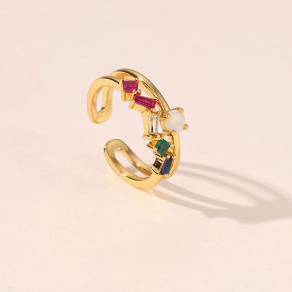 Women's Dainty Colorful Promise Rings, Round Rectangle Brass Gold Rings with Zirconia, Pearl Gold Planted Jewelry for Gift