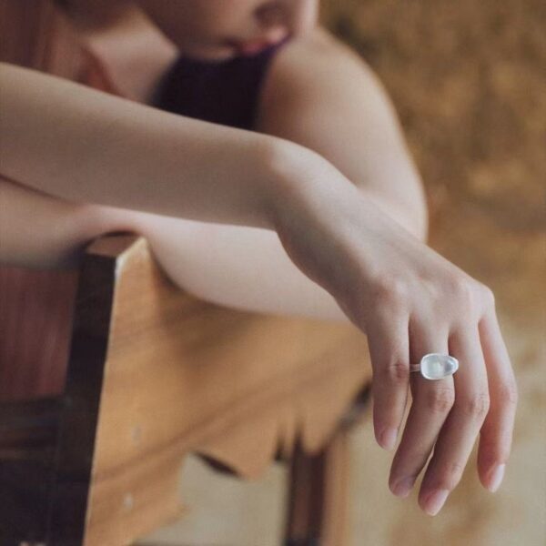 Minimalist White Crystal Oval Engagement Rings for Women, Brass Simple Metal Style Round Open Wedding Bands