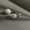 Elegant 5A Zirconia Big Pearl Earrings, Brass Baguette Emerald Gold Earrings, Pearl Drop Fine Jewelry New Collection