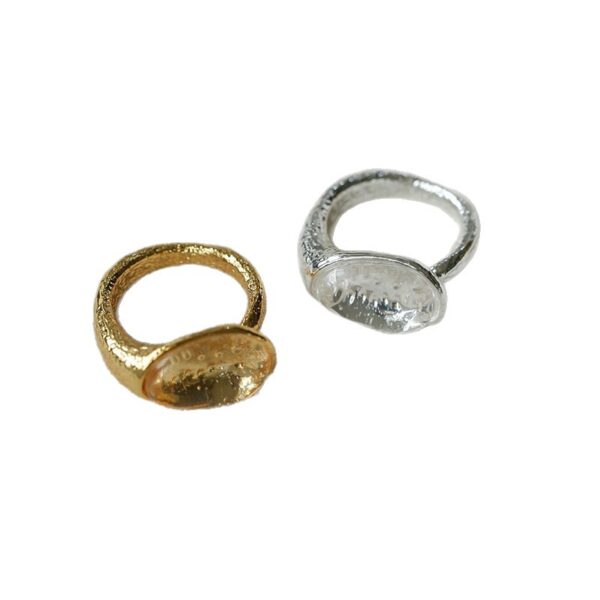 Minimalist White Crystal Oval Engagement Rings for Women, Brass Simple Metal Style Round Open Wedding Bands