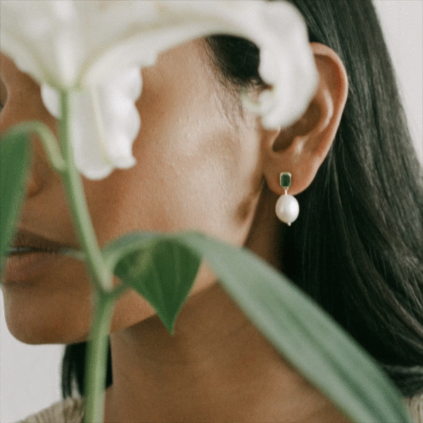 Elegant 5A Zirconia Big Pearl Earrings, Brass Baguette Emerald Gold Earrings, Pearl Drop Fine Jewelry New Collection