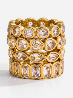 Minimalist Stainless Steel Gold Rings, Gold Plated Round Engagement Rings for Women, Heart Teardrop Cz Cubic Zirconia Stack Rings