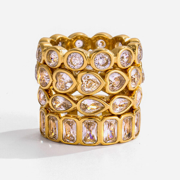 Minimalist Stainless Steel Gold Rings, Gold Plated Round Engagement Rings for Women, Heart Teardrop Cz Cubic Zirconia Stack Rings