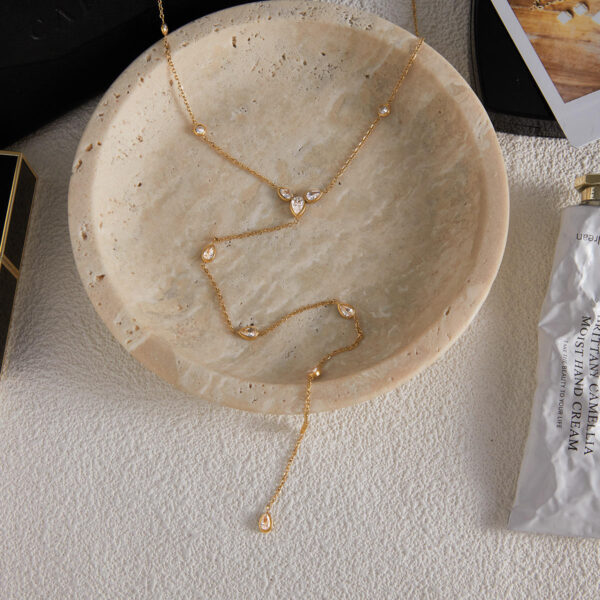 Wholesale Stainless Steel Gold Necklace, 18K Gold PlateWaterproof with Cubic Zirconia,Y Shaped Pendant Chain for women