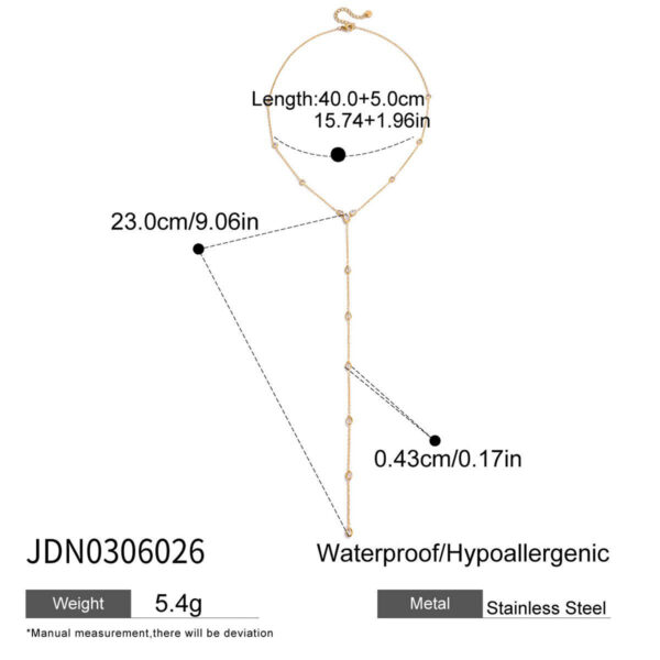 Wholesale Stainless Steel Gold Necklace, 18K Gold PlateWaterproof with Cubic Zirconia,Y Shaped Pendant Chain for women