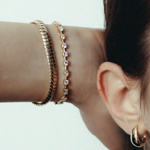 Luxury Gold Plated Cubic Zircon Pure Copper Bracelret for Women, Dainty Link Chain Elegant Statement Tennis Bracelet