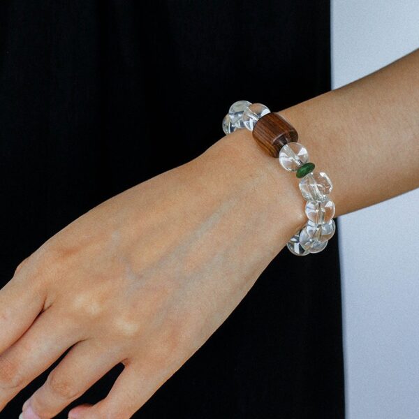 Incense Wood White Crystal Bead Bracelet, Handmade Unique Yellow Crystal Bracelet