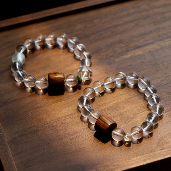 Incense Wood White Crystal Bead Bracelet, Handmade Unique Yellow Crystal Bracelet