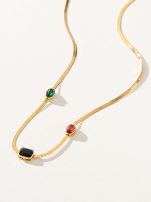 High Quality Brass Gold Chain for Men Women, Personality Link choker Necklace with Colorful Zircon, Trendy Gold Plated Jewelry for Daily Wear