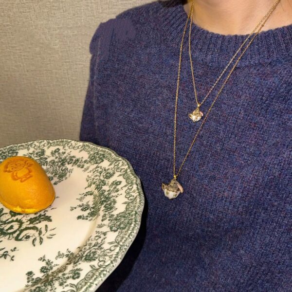 CuteTea Cup Rabbit Ladies Gold Necklace , Romantic Rabbit Sweater Necklaces for Women