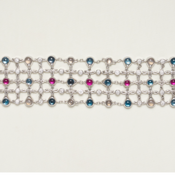 Luxury Wide Brass Bracelets for Women, Multi Color Zircon Silver Bracelet Design, Stackable Cuff Silver Plated Jewelry