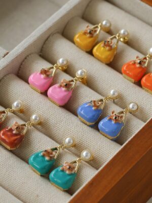 Childlike Corgi Dog Stud Earrings for Women, High-End Colorful Enamel Hypoallergenic Earrings