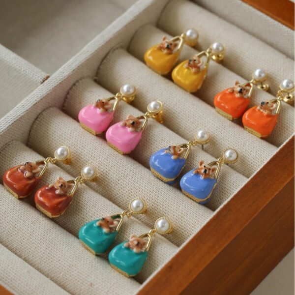 Childlike Corgi Dog Stud Earrings for Women, High-End Colorful Enamel Hypoallergenic Earrings
