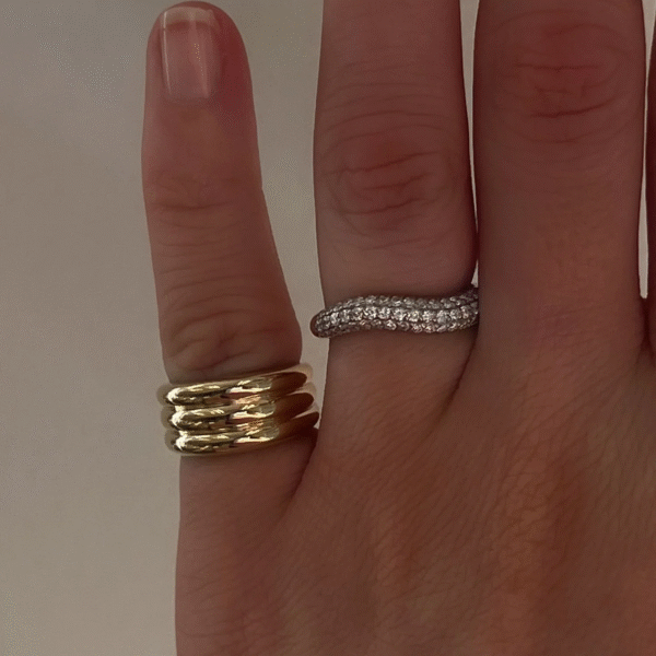 Stylish Gold Plated Brass Engagement Rings, Wave Shaped Gold Dainty Diamond Ring, Sparkling Zirconia Trendy Women's Jewelry