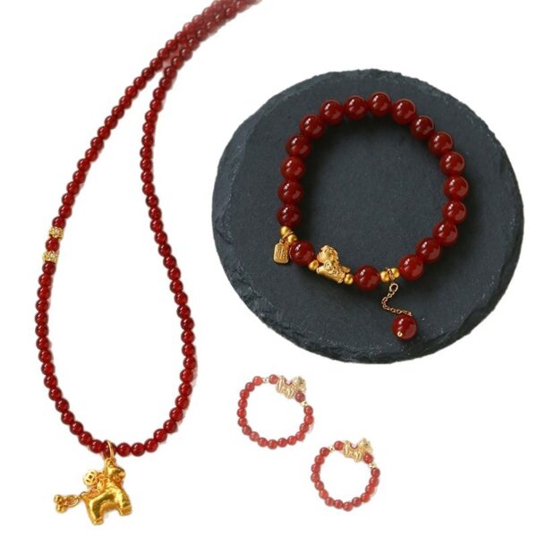 2026 Year of the Fire Horse  Accessory, Gold Horse Charm Jewelry Set for Luck, Red Agate Protection New Year Gifts