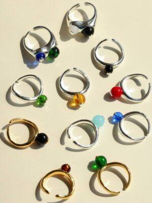 Colorful Brass Beaded Engagement Rings for Women, Open Adjustable Everyday Rings for Her, Non Tarnish Minimalist Fashion Jewelry