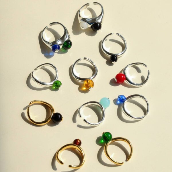 Colorful Brass Beaded Engagement Rings for Women, Open Adjustable Everyday Rings for Her, Non Tarnish Minimalist Fashion Jewelry