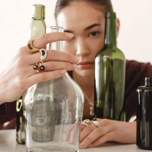 Colorful Brass Beaded Engagement Rings for Women, Open Adjustable Everyday Rings for Her, Non Tarnish Minimalist Fashion Jewelry