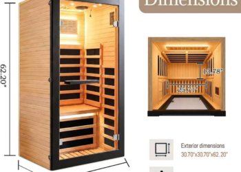 Infrared Sauna for 1 Person at Home use, 1200W Plug&Play Indoor Sauna, Canadian Hemlock Wood with Low EMF&Speakers, Full Spectrum Sauna Thermometer for Meditation Beauty&Relaxation