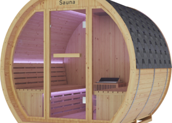 Traditional Outdoor Barrel Sauna for 2-4 Person, Carbonized Spruce Wood, 9KW Fast Heating Finnish Steam Sauna, Complete Accessories, Outdoor Sauna for Backyard, Patio & Poolside