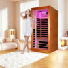 1 MAJUS 1-Person Infrared Sauna, 1350W 7 Graphene Heating Plates, Okoume Wood, 150°F Max Temp, 120V Plug & Play with Starry Sky Light & Bluetooth Speakers