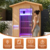 2-2 Outdoor Infrared Sauna for 2 Person, 2000W 120V Canadian Hemlock Sauna Room with 8 Epoxy Heating Panels, Red Light Beauty Lamp, Bluetooth Speakers & Colorful LED Lighting