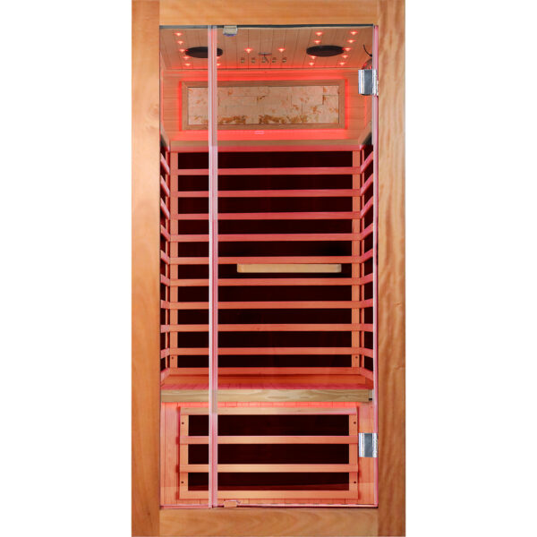 2 MAJUS 1-Person Infrared Sauna, 1350W 7 Graphene Heating Plates, Okoume Wood, 150°F Max Temp, 120V Plug & Play with Starry Sky Light & Bluetooth Speakers