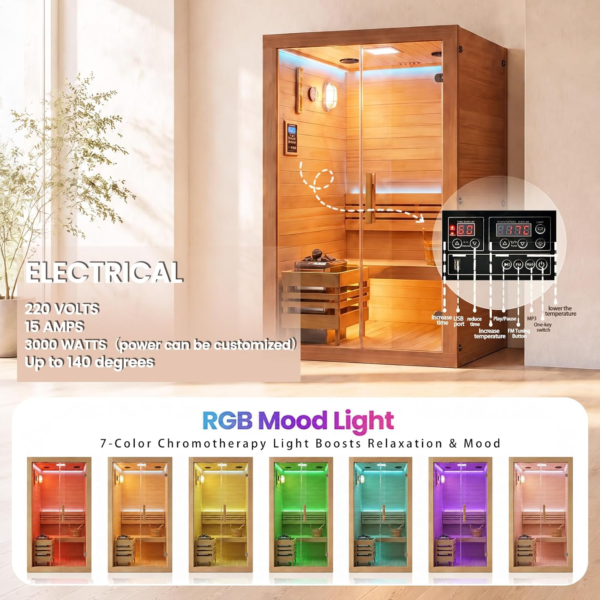 majusaccessory 3000W Traditional 2 Person at Home Sauna, Wooden Indoor Sauna Barrels, Canadian Centennial Hemlock Wood Sauna with Speakers for Meditation, Relaxation, Beauty & Family