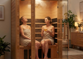 majusaccessory 2 Person Infrared Sauna for Home, 1800W Indoor Sauna with Speakers, Canadian Centennial Hemlock Wooden Sauna for Meditation, Beauty, Relaxation, Home & Gym