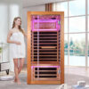 3 MAJUS 1-Person Infrared Sauna, 1350W 7 Graphene Heating Plates, Okoume Wood, 150°F Max Temp, 120V Plug & Play with Starry Sky Light & Bluetooth Speakers