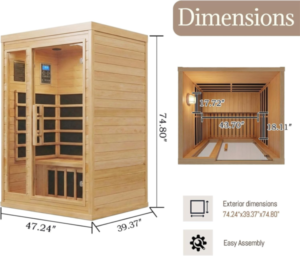 3237f099193f3b514914d27521768566 majusaccessory 2 Person Infrared Sauna for Home, 1800W Indoor Sauna with Speakers, Canadian Centennial Hemlock Wooden Sauna for Meditation, Beauty, Relaxation, Home & Gym
