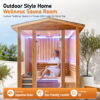 Traditional 2-4 Person Outdoor Sauna Room, Japanese Cedar Outdoor Home Sauna with 6KW Metal Stove, Colorful LED Ambient Lights & Full Sauna Accessories