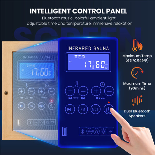 4 Outdoor Infrared Sauna for 2 Person, 2000W 120V Canadian Hemlock Sauna Room with 8 Epoxy Heating Panels, Red Light Beauty Lamp, Bluetooth Speakers & Colorful LED Lighting