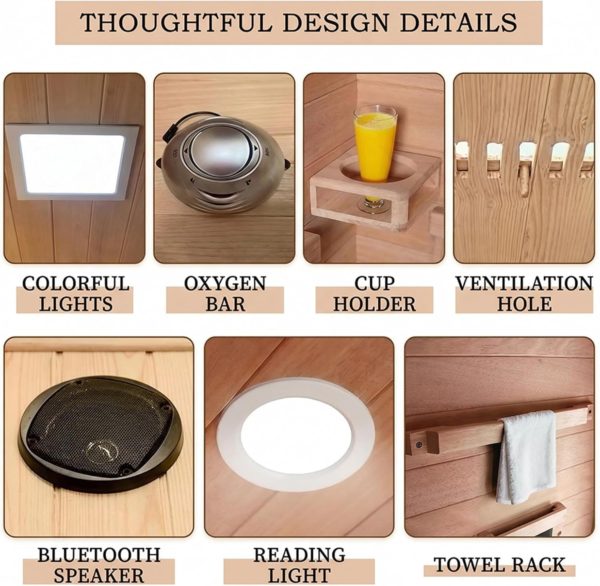 4bfb4bec6d0a9c4ae5d6a616fe477d54 majusaccessory 2 Person Infrared Sauna for Home, 1800W Indoor Sauna with Speakers, Canadian Centennial Hemlock Wooden Sauna for Meditation, Beauty, Relaxation, Home & Gym