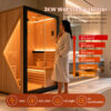 5 majusaccessory 3000W Traditional 2 Person Indoor Home Sauna, 120 x 120 x 190 cm Wooden Sauna Room with Metal Heater, African Okoume Wood, LED Color Lights & Sauna Accessories