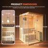 2 Person Indoor Traditional Steam Sauna Room with Heater, Bluetooth Speakers & 7-Color LED Lights, 47.2″ × 47.2″ × 74.8″