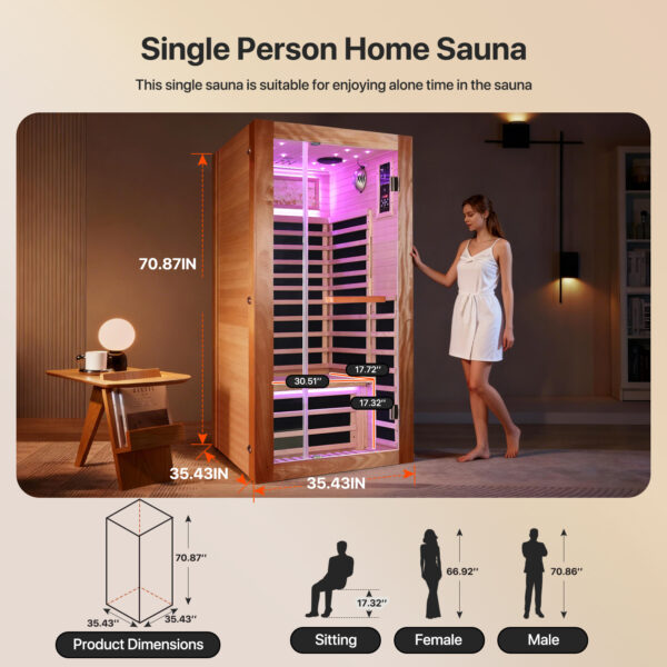 5 MAJUS 1-Person Infrared Sauna, 1350W 7 Graphene Heating Plates, Okoume Wood, 150°F Max Temp, 120V Plug & Play with Starry Sky Light & Bluetooth Speakers