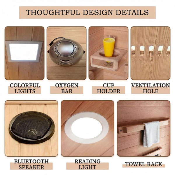 5139fb046be1572b139dba58e3dcebe6 1500W 1 Person At Home Sauna, Traditional Indoor Sauna Barrels Plug&Play, Canadian Centennial Hemlock Wood Sauna with Speakers for Meditation, Relaxation, Beauty&Family Health
