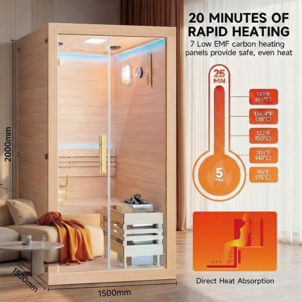 5cbe39011aff7c41f8bd9d8f0a75e58b 4500W Traditional 3 Person at Home Sauna, Wooden Indoor Sauna Barrels, Canadian Centennial Hemlock Wood Sauna with Speakers for Meditation, Relaxation, Beauty & Family