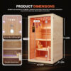 6 2 Person Traditional Indoor Sauna for Home, 47.2 x 47.2 x 74.8 in Wooden Sauna Room with Heating Furnace, Volcanic Stones, Starry Sky Lights, Bluetooth Speaker & Sauna Accessories