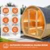 Traditional Outdoor Barrel Sauna for 2-4 Person, Carbonized Spruce Wood, 9KW Fast Heating Finnish Steam Sauna, Complete Accessories, Outdoor Sauna for Backyard, Patio & Poolside