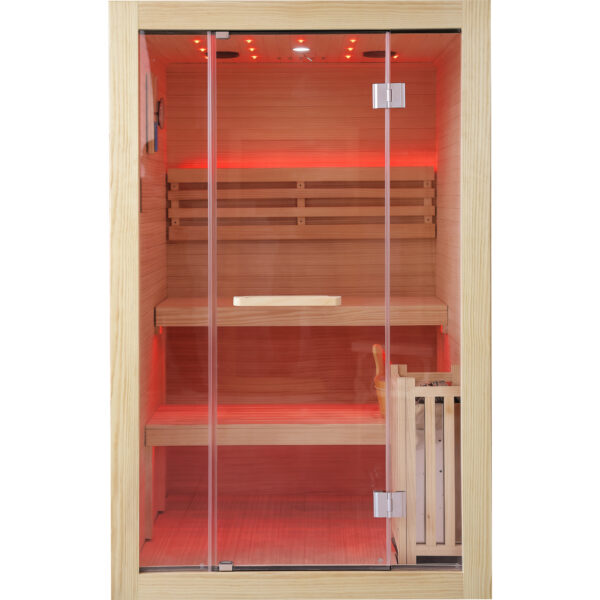 7 2 Person Traditional Indoor Sauna for Home, 47.2 x 47.2 x 74.8 in Wooden Sauna Room with Heating Furnace, Volcanic Stones, Starry Sky Lights, Bluetooth Speaker & Sauna Accessories