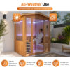 Traditional 2-4 Person Outdoor Sauna Room, Japanese Cedar Outdoor Home Sauna with 6KW Metal Stove, Colorful LED Ambient Lights & Full Sauna Accessories