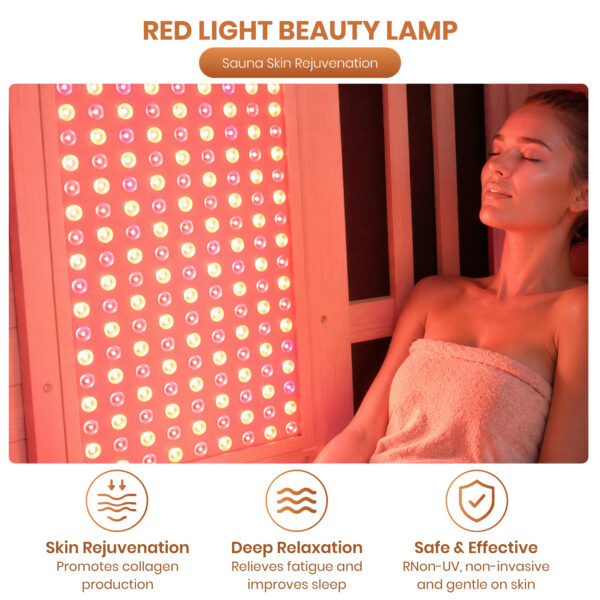 8 Outdoor Infrared Sauna for 2 Person, 2000W 120V Canadian Hemlock Sauna Room with 8 Epoxy Heating Panels, Red Light Beauty Lamp, Bluetooth Speakers & Colorful LED Lighting