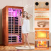8 MAJUS 1-Person Infrared Sauna, 1350W 7 Graphene Heating Plates, Okoume Wood, 150°F Max Temp, 120V Plug & Play with Starry Sky Light & Bluetooth Speakers