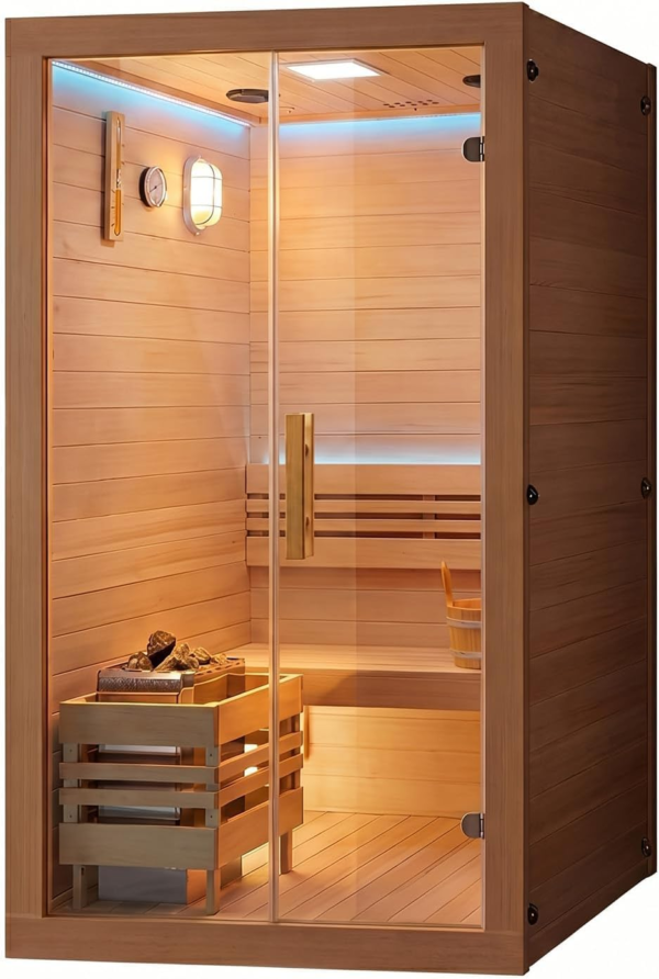 majusaccessory 3000W Traditional 2 Person at Home Sauna, Wooden Indoor Sauna Barrels, Canadian Centennial Hemlock Wood Sauna with Speakers for Meditation, Relaxation, Beauty & Family