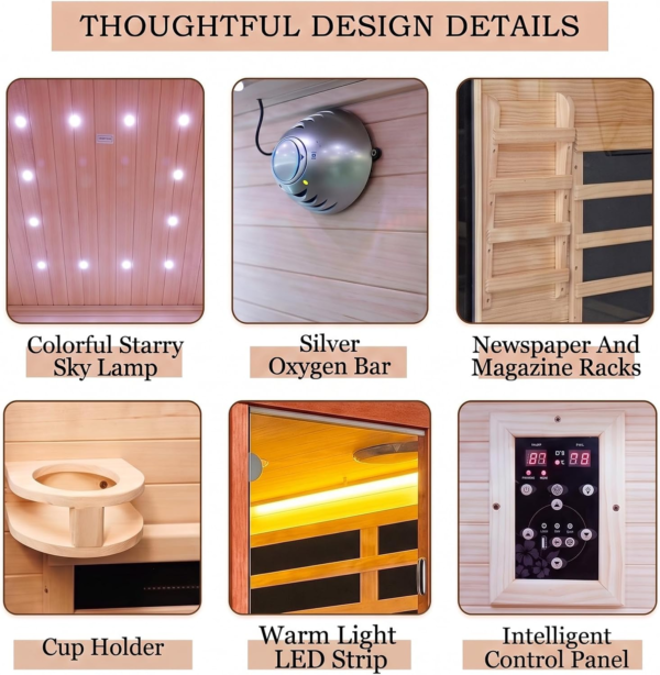 Infrared Sauna for 1 Person at Home use, 1200W Plug&Play Indoor Sauna, Canadian Hemlock Wood with Low EMF&Speakers, Full Spectrum Sauna Thermometer for Meditation Beauty&Relaxation