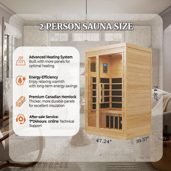 a61235a0c44db51b6ae163709ff72d0f majusaccessory 2 Person Infrared Sauna for Home, 1800W Indoor Sauna with Speakers, Canadian Centennial Hemlock Wooden Sauna for Meditation, Beauty, Relaxation, Home & Gym