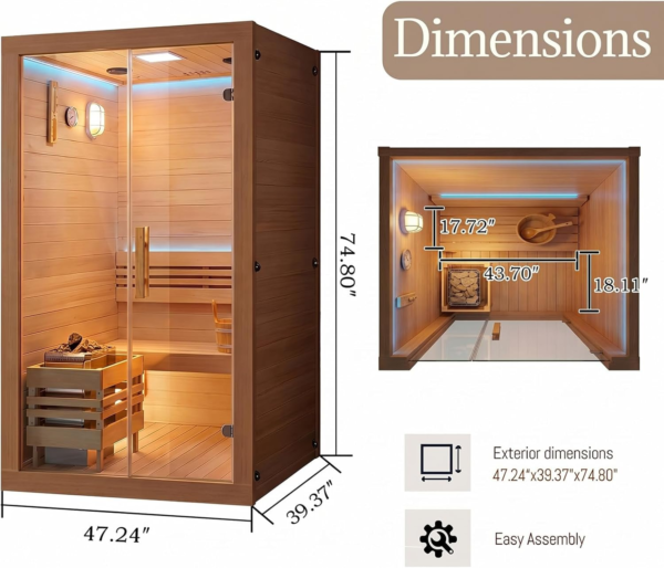 majusaccessory 3000W Traditional 2 Person at Home Sauna, Wooden Indoor Sauna Barrels, Canadian Centennial Hemlock Wood Sauna with Speakers for Meditation, Relaxation, Beauty & Family